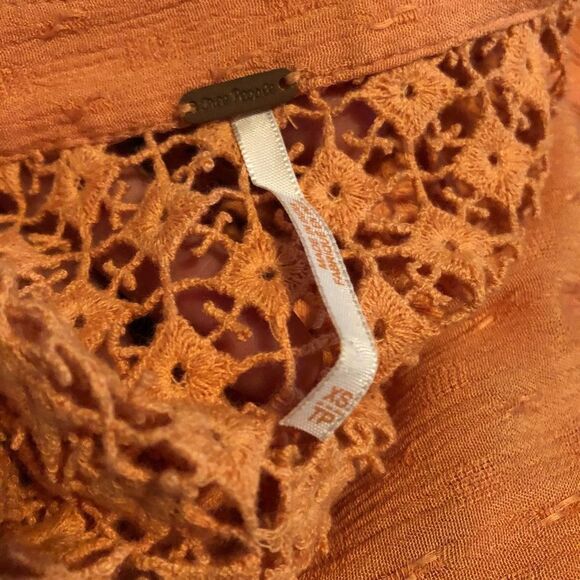 FREE PEOPLE Orange Crochet Back Blouse Top - Picture 7 of 7